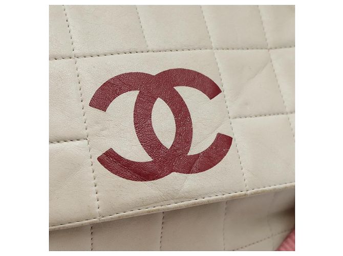CHANEL Borsa a Spalla Choco Bar Pelle Bianca Oro rosa CC Auth bs18354 Bianco D'oro - vista 18