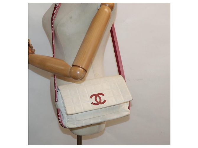 CHANEL Borsa a Spalla Choco Bar Pelle Bianca Oro rosa CC Auth bs18354 Bianco D'oro - vista 27