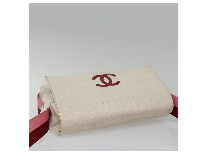 CHANEL Borsa a Spalla Choco Bar Pelle Bianca Oro rosa CC Auth bs18354 Bianco D'oro - vista 6