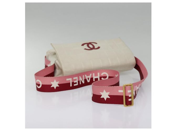 CHANEL Borsa a Spalla Choco Bar Pelle Bianca Oro rosa CC Auth bs18354 Bianco D'oro - vista 7