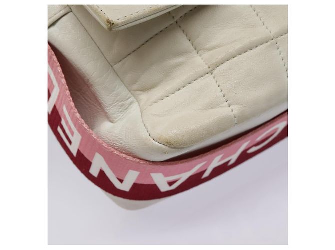 CHANEL Borsa a Spalla Choco Bar Pelle Bianca Oro rosa CC Auth bs18354 Bianco D'oro - vista 8