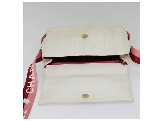 CHANEL Borsa a Spalla Choco Bar Pelle Bianca Oro rosa CC Auth bs18354 Bianco D'oro - vista 9