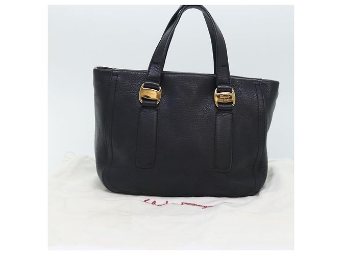 Borsa a mano in pelle nera e oro Salvatore Ferragamo Vala Auth bs18289 Nero D'oro - vista 12
