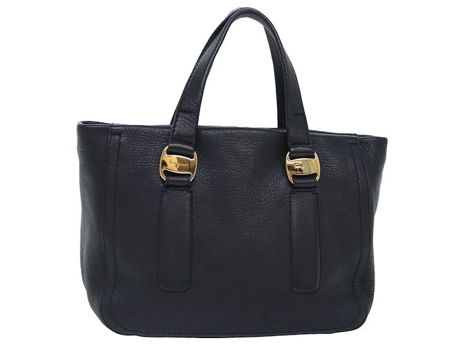 Borsa a mano in pelle nera e oro Salvatore Ferragamo Vala Auth bs18289 Nero D'oro - vista 13