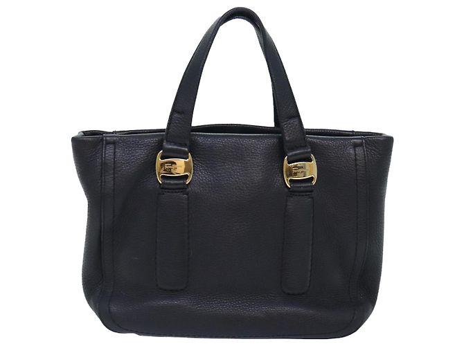Borsa a mano in pelle nera e oro Salvatore Ferragamo Vala Auth bs18289 Nero D'oro - vista 2