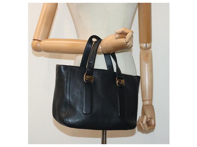 Borsa a mano in pelle nera e oro Salvatore Ferragamo Vala Auth bs18289 Nero D'oro - vista 23