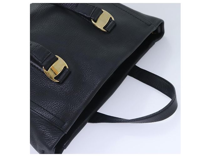 Borsa a mano in pelle nera e oro Salvatore Ferragamo Vala Auth bs18289 Nero D'oro - vista 6