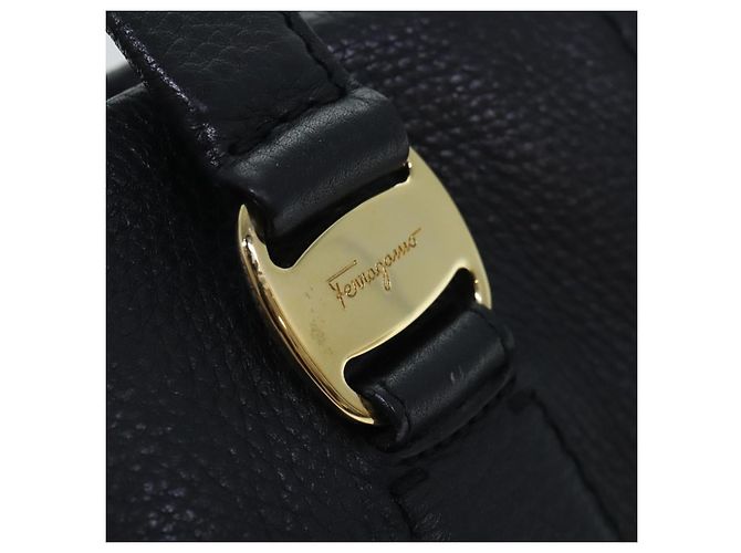Borsa a mano in pelle nera e oro Salvatore Ferragamo Vala Auth bs18289 Nero D'oro - vista 9