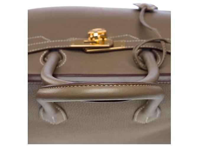 Hermès Sac HERMES Birkin 35 en Cuir Étoupe - 102215 Taupe - vue 9