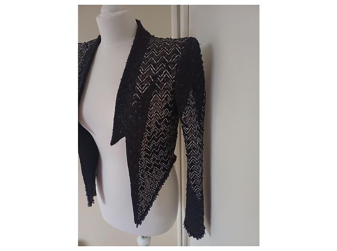 Balmain Black Tweed Short Jacket with Sequins - view 2