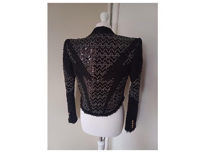 Balmain Black Tweed Short Jacket with Sequins - view 4