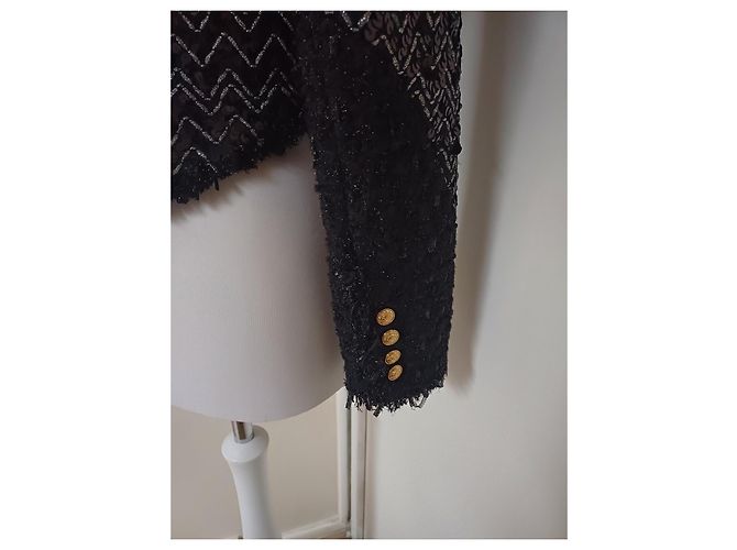 Balmain Black Tweed Short Jacket with Sequins - view 5