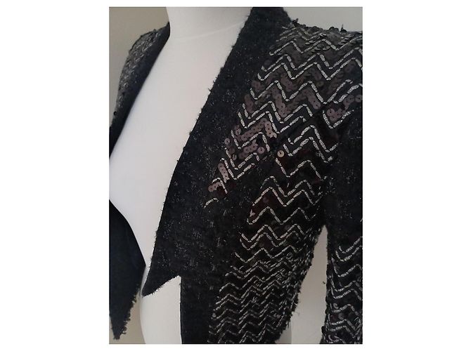 Balmain Black Tweed Short Jacket with Sequins - view 7