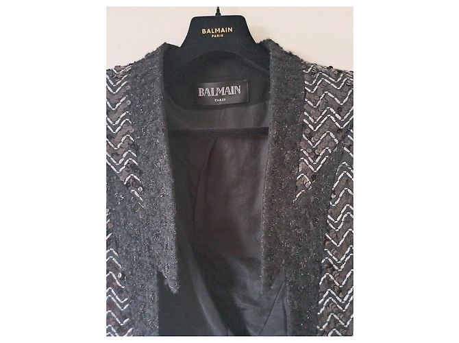 Balmain Black Tweed Short Jacket with Sequins - view 8