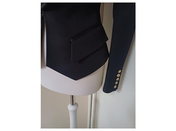 Balmain Black Wool Blazer with Silk Satin Shawl Collar - view 3