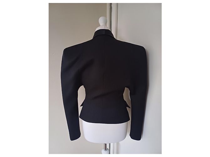 Balmain Black Wool Blazer with Silk Satin Shawl Collar - view 5