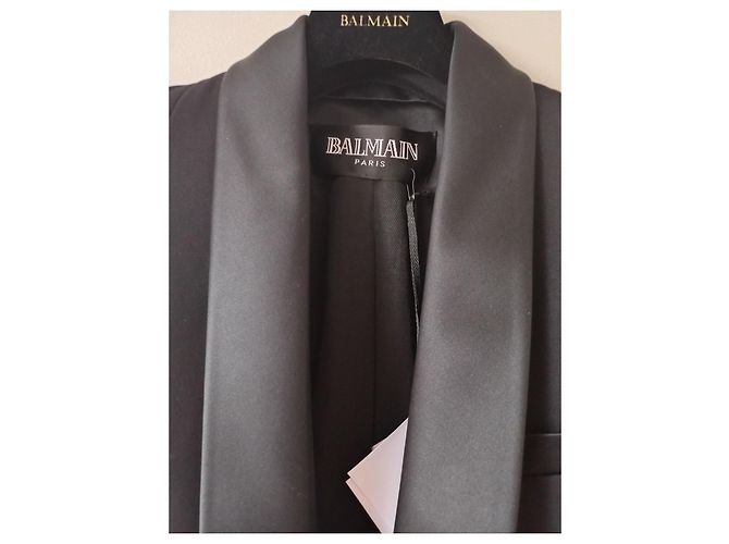 Balmain Black Wool Blazer with Silk Satin Shawl Collar - view 6