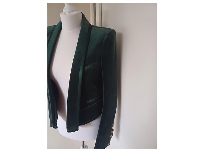 Chaqueta Balmain de terciopelo de algodón verde oliva - vista 2