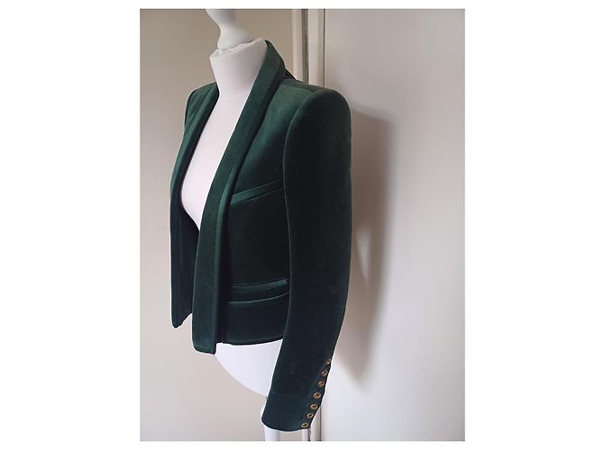 Chaqueta Balmain de terciopelo de algodón verde oliva - vista 3