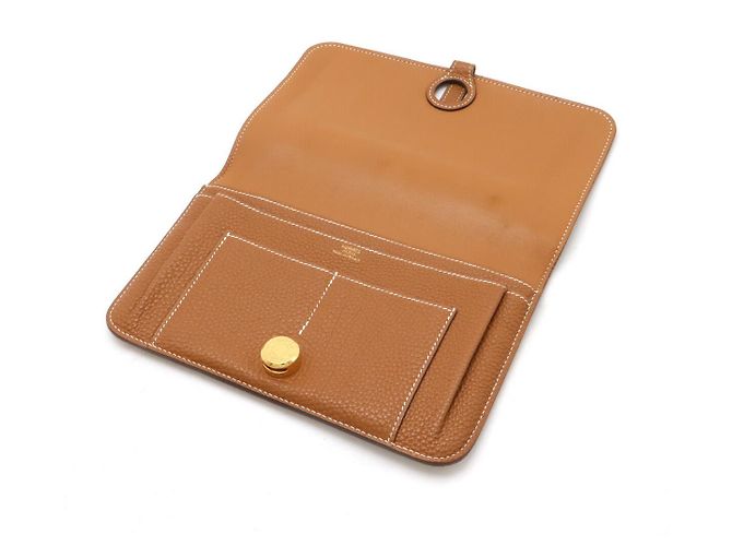 Hermès Portafoglio bifold in pelle Hermes Dogon Duo GM D'oro Metallico - vista 5