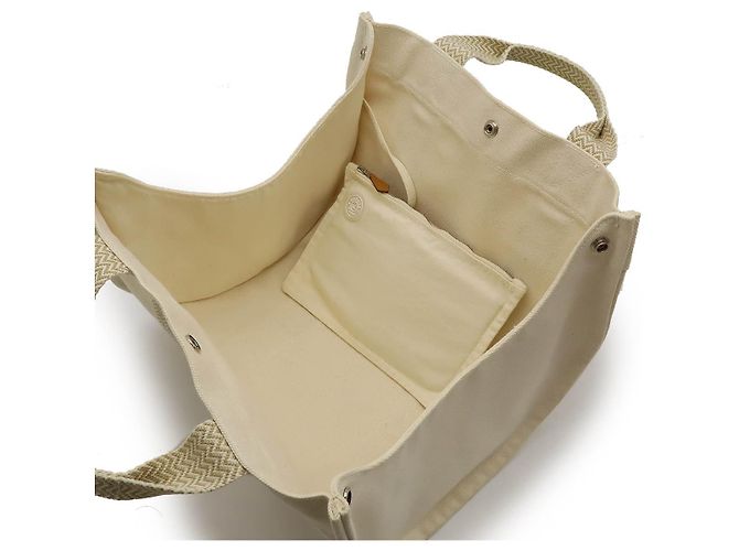 Hermès Cannes PM Canvas Tote Bag Braun Beige - Ansicht 5