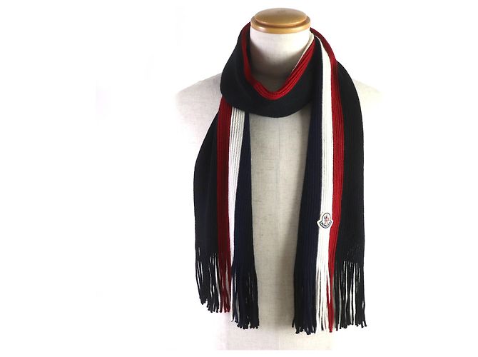 Sciarpa in lana Moncler con logo tricolore e frange - vista 2