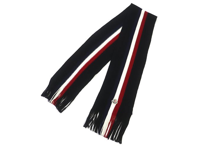 Sciarpa in lana Moncler con logo tricolore e frange - vista 3