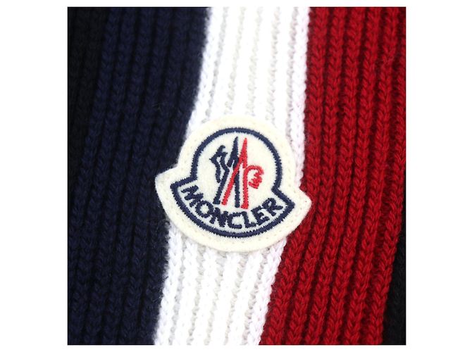 Sciarpa in lana Moncler con logo tricolore e frange - vista 4