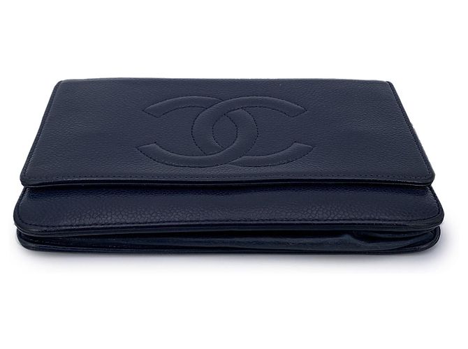 Wallet On Chain Chanel Borsa a tracolla Woc in pelle caviar blu con logo CC - vista 4