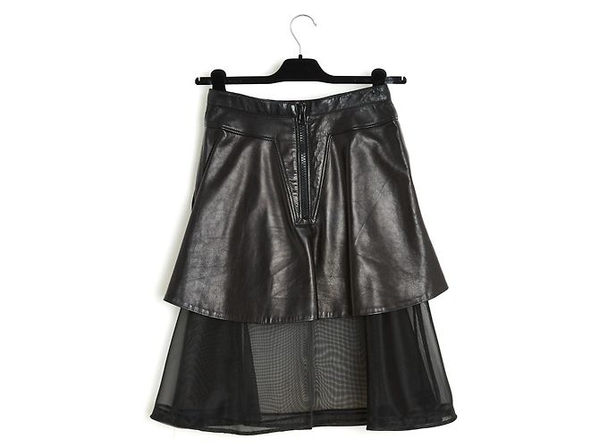 Falda de Tul de Cuero Givenchy Otoño 2011 FR40 Cuero Negro UK12 US10 - vista 2