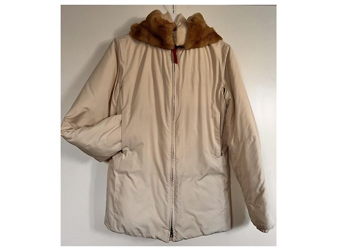 Chaqueta de plumón Prada con capucha de piel natural crema Crudo - vista 18