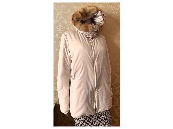 Chaqueta de plumón Prada con capucha de piel natural crema Crudo - vista 5