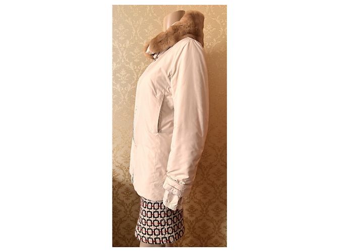 Chaqueta de plumón Prada con capucha de piel natural crema Crudo - vista 6