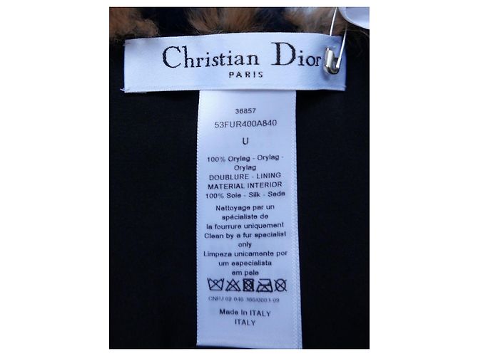 Bufanda de piel de conejo a rayas con cuello Dior x Raf Simons Otoño 2015 Castaño Azul marino - vista 4