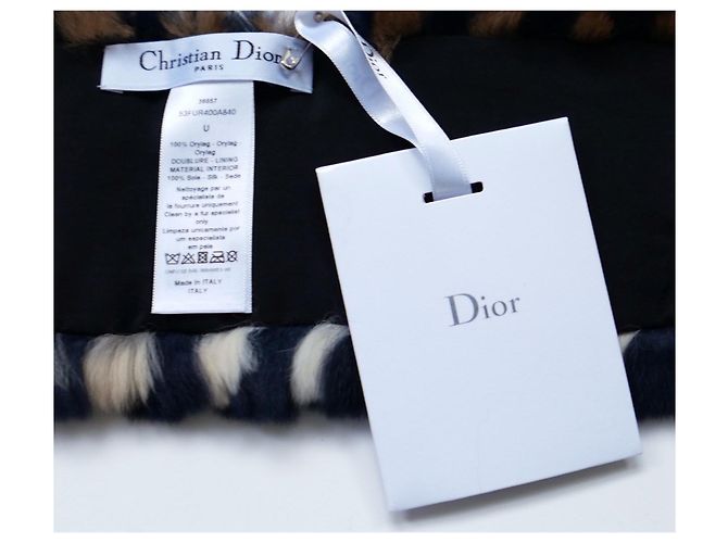 Bufanda de piel de conejo a rayas con cuello Dior x Raf Simons Otoño 2015 Castaño Azul marino - vista 5