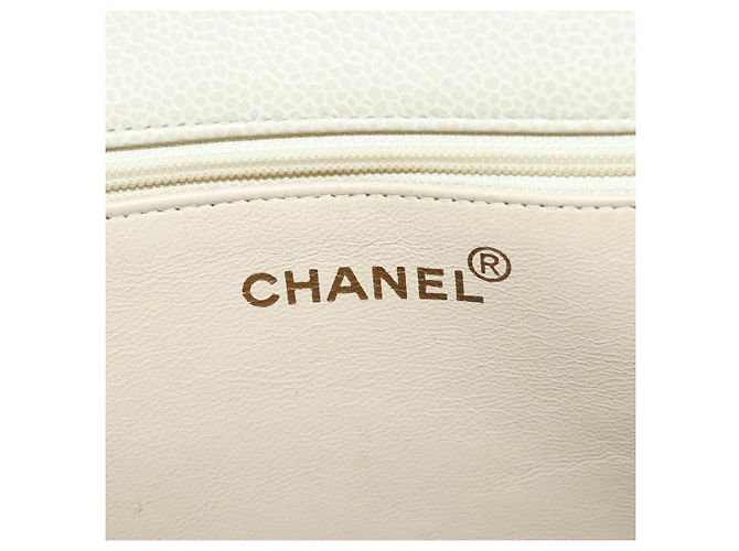 CHANEL COCO Borsa Tote Mark Chain Pelle Caviar Beige Oro CC Auth bs18886 D'oro - vista 14