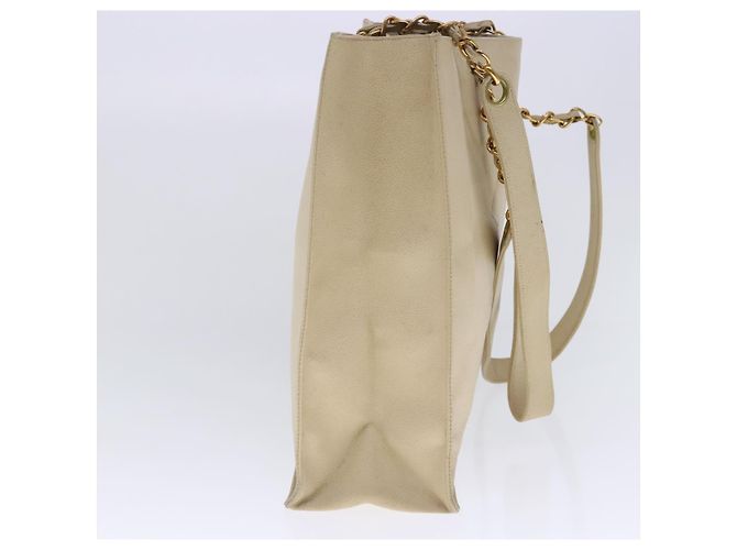 CHANEL COCO Borsa Tote Mark Chain Pelle Caviar Beige Oro CC Auth bs18886 D'oro - vista 4