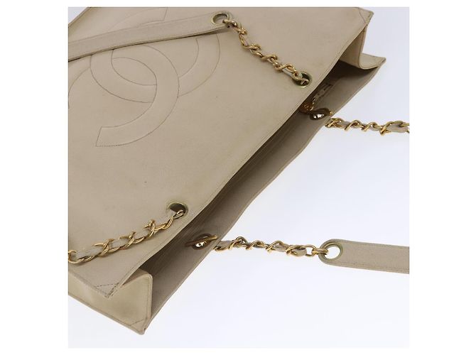 CHANEL COCO Borsa Tote Mark Chain Pelle Caviar Beige Oro CC Auth bs18886 D'oro - vista 6