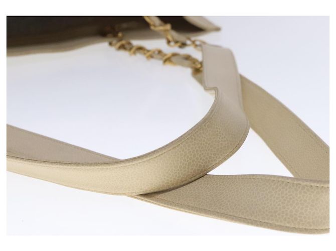 CHANEL COCO Borsa Tote Mark Chain Pelle Caviar Beige Oro CC Auth bs18886 D'oro - vista 7