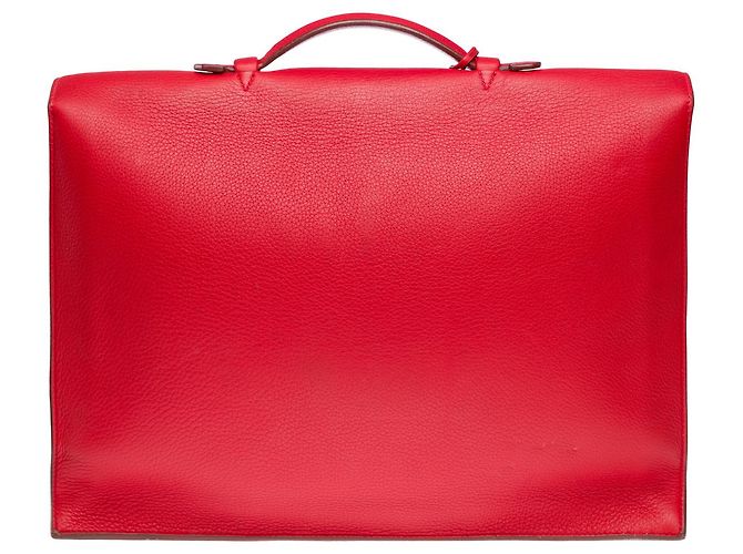 Sac à dépêches Hermès Borsa HERMES Depeches in Pelle Rossa - 102192 Rosso - vista 3