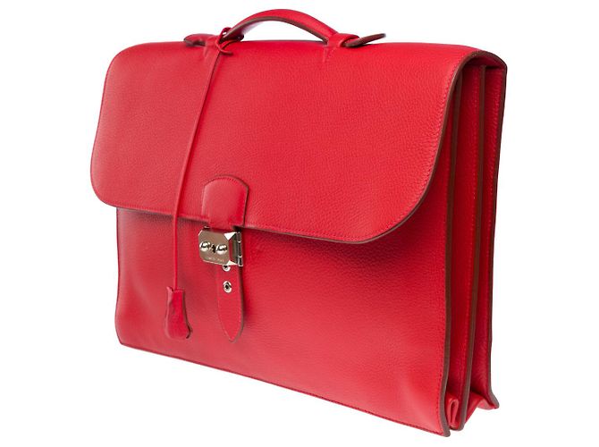 Sac à dépêches Hermès Borsa HERMES Depeches in Pelle Rossa - 102192 Rosso - vista 4