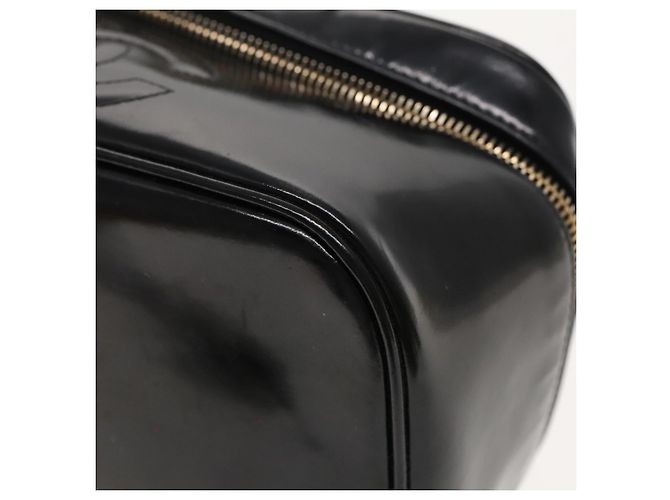 Vanity CHANEL COCO Marca pochette da trucco Pelle verniciata Nera Oro CC Auth 94464 Nero D'oro - vista 10