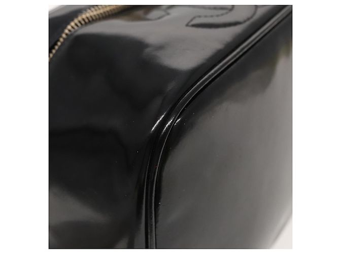 Vanity CHANEL COCO Marca pochette da trucco Pelle verniciata Nera Oro CC Auth 94464 Nero D'oro - vista 11