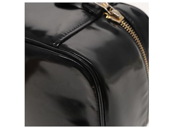 Vanity CHANEL COCO Marca pochette da trucco Pelle verniciata Nera Oro CC Auth 94464 Nero D'oro - vista 12