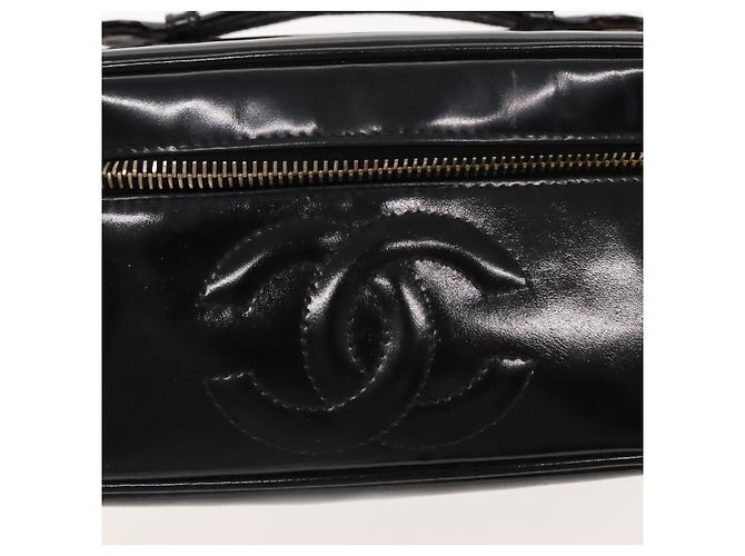 Vanity CHANEL COCO Marca pochette da trucco Pelle verniciata Nera Oro CC Auth 94464 Nero D'oro - vista 15