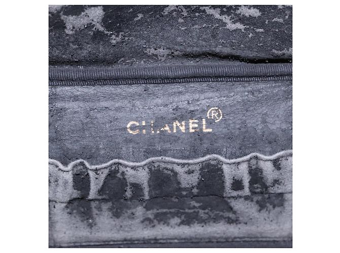 Vanity CHANEL COCO Marca pochette da trucco Pelle verniciata Nera Oro CC Auth 94464 Nero D'oro - vista 18