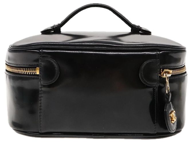 Vanity CHANEL COCO Marca pochette da trucco Pelle verniciata Nera Oro CC Auth 94464 Nero D'oro - vista 3