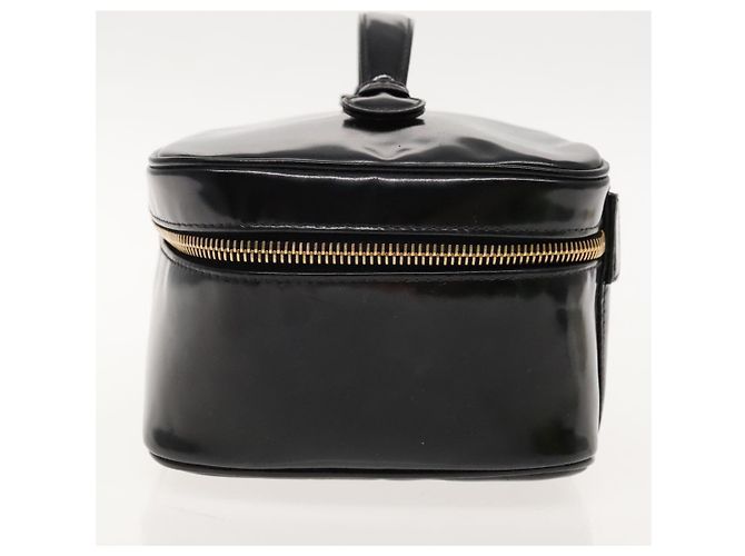 Vanity CHANEL COCO Marca pochette da trucco Pelle verniciata Nera Oro CC Auth 94464 Nero D'oro - vista 4