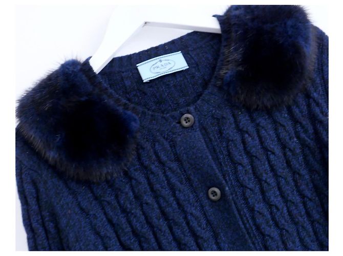 Prada Cashmere-Mink-Kragen-Cardigan Schwarz Marineblau - Ansicht 2