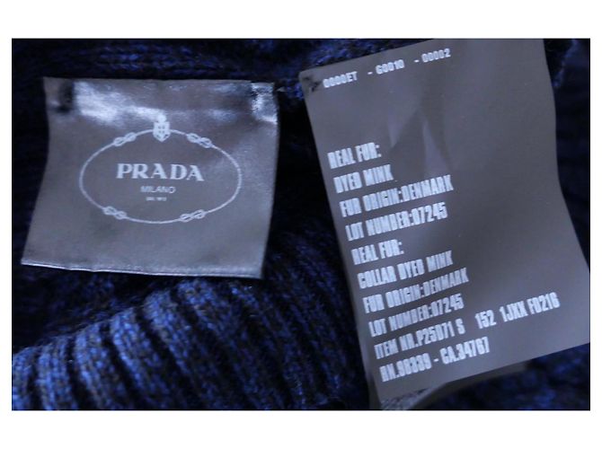 Prada Cashmere-Mink-Kragen-Cardigan Schwarz Marineblau - Ansicht 6
